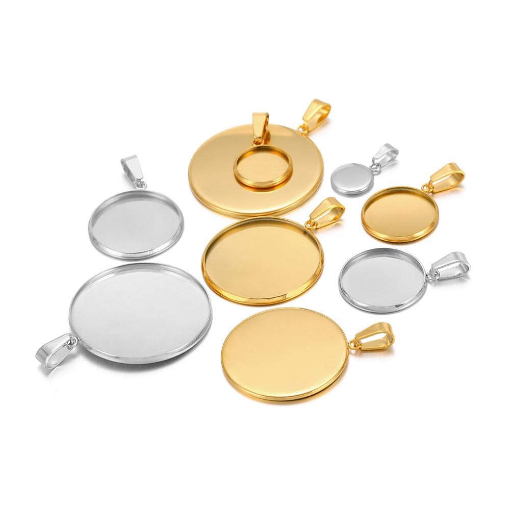 Jewelry Making Tray - 10pcs Stainless Steel Round Pendant Cabochon