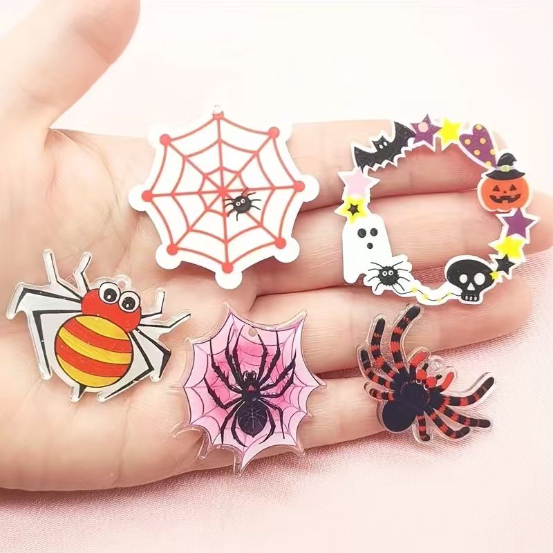 Jewelry Making Accessories - 10pcs acrylic Halloween spider pendant, DIY