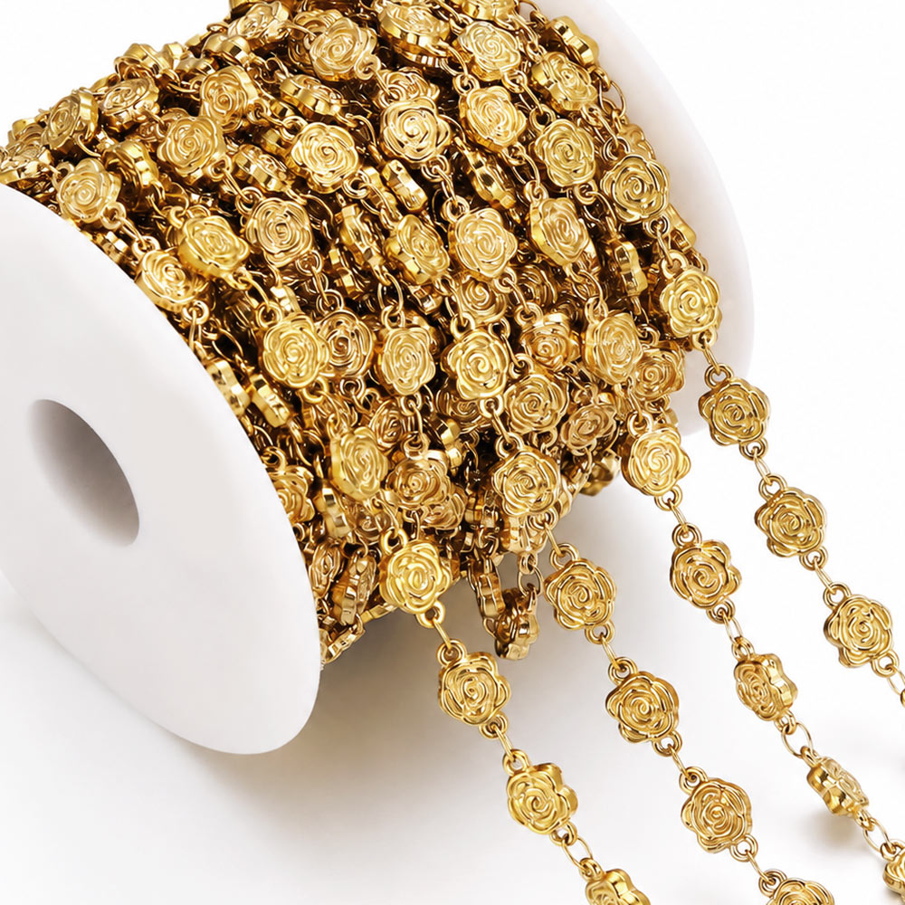 Chain Roll Cable - 1M Stainless Steel Textured Rose Flower
