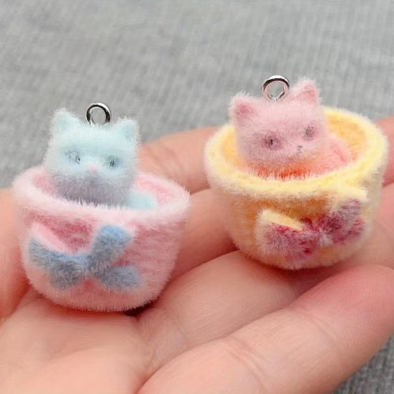 4pcs 3D plush resin cat pendan - đánh giá và giá Jewelry Making Accessories