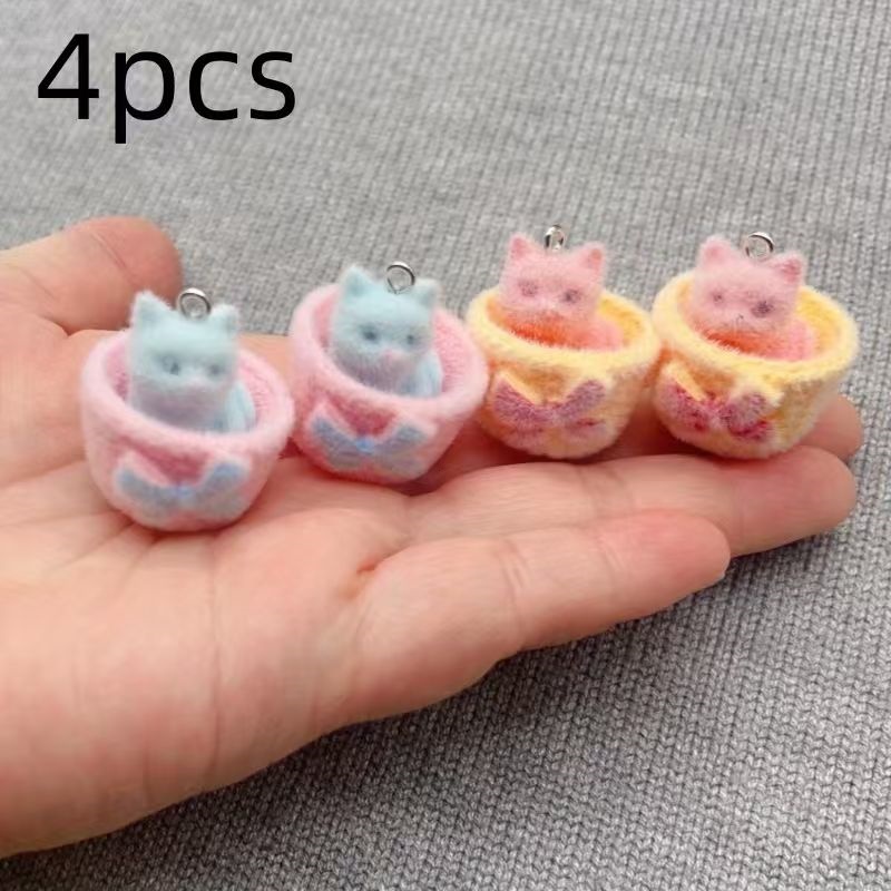 4pcs 3D plush resin cat pendan - đánh giá và giá Jewelry Making Accessories